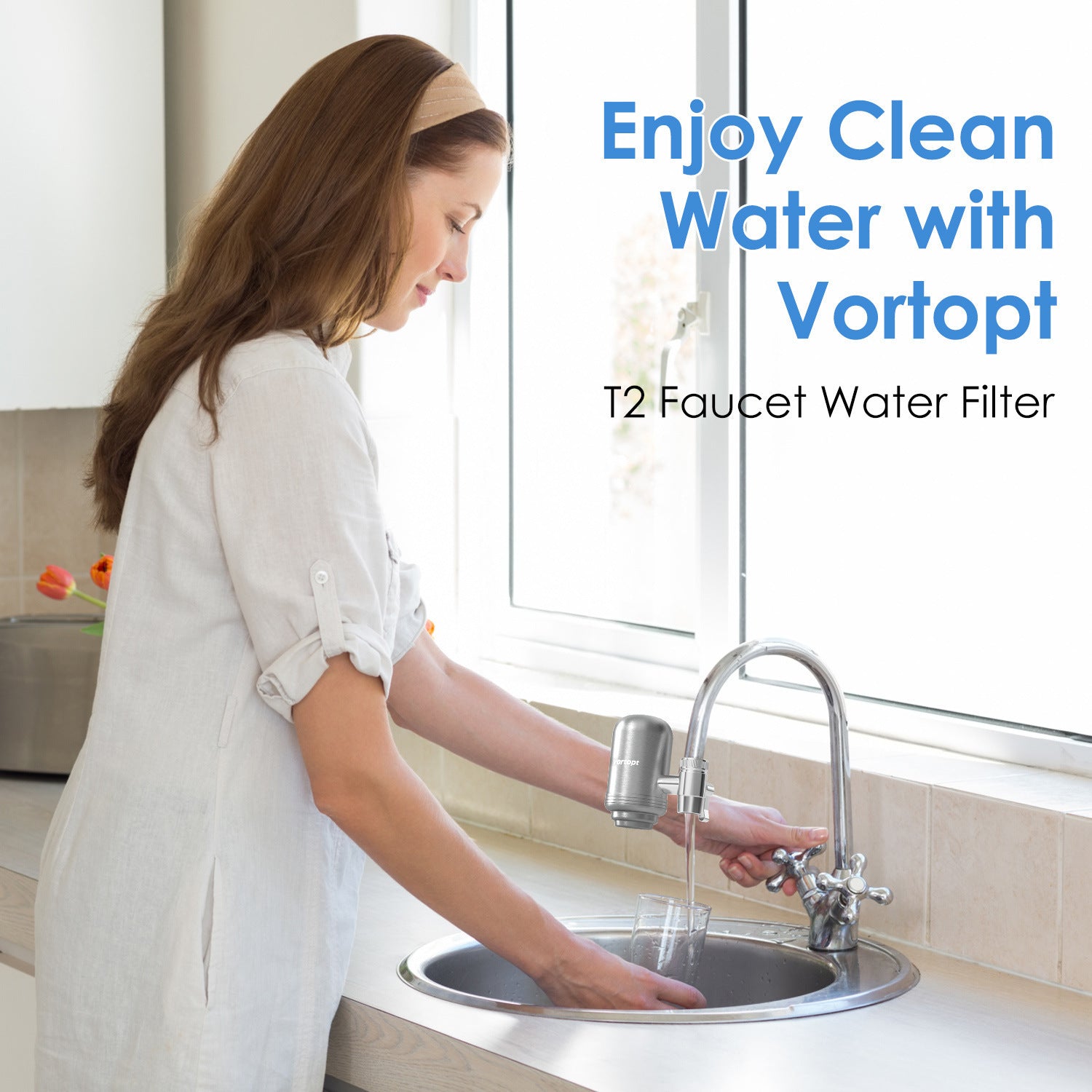 Household Kitchen Splash-proof Water Filter Chlorine Removal Activated Carbon Purification Water Filter